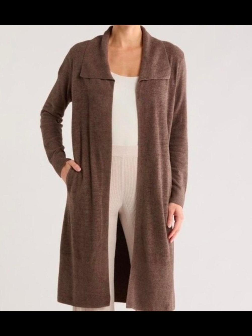 BareFoot Dreams Long Open-Front Women's Brown Cardigan Sweater